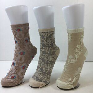 Your Missing Sock Womens Floral Paisley Textured Socks 3-Pack Beige Gray Pink
